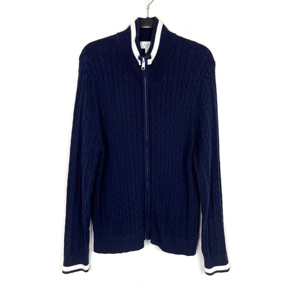 Foxcroft Women’s Cardigan Sweater Cable Knit Full Zip Preppy Nautical XXL Navy - Picture 1 of 6